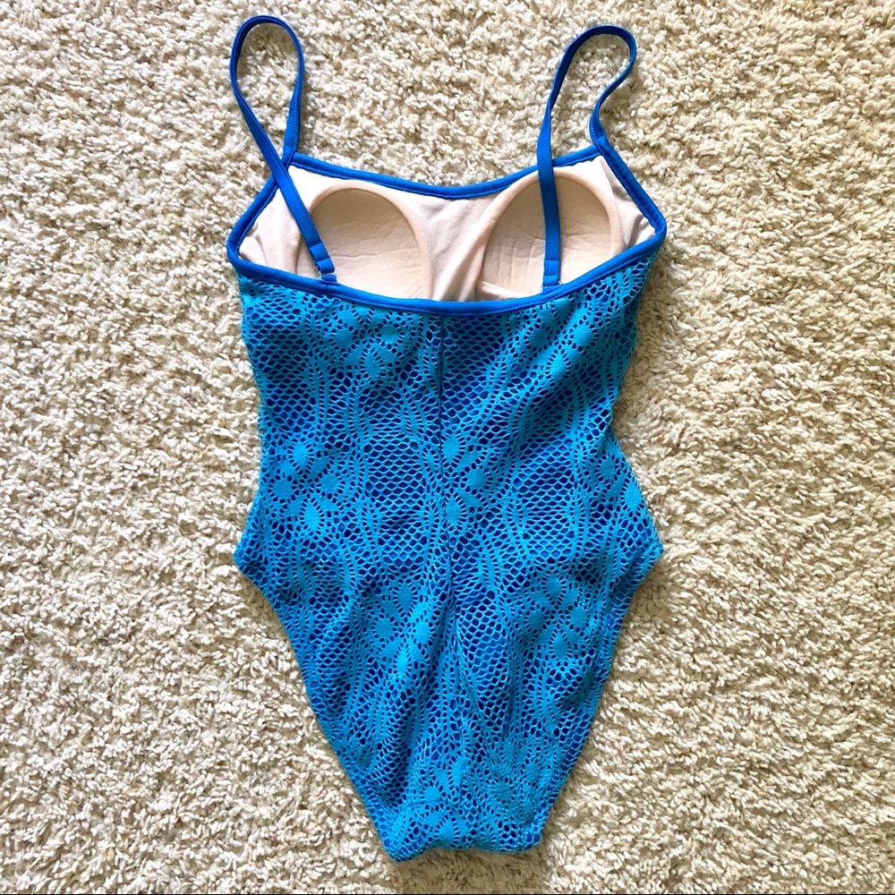 Blue Crochet One-Piece Swimsuit - Picture 2 of 3